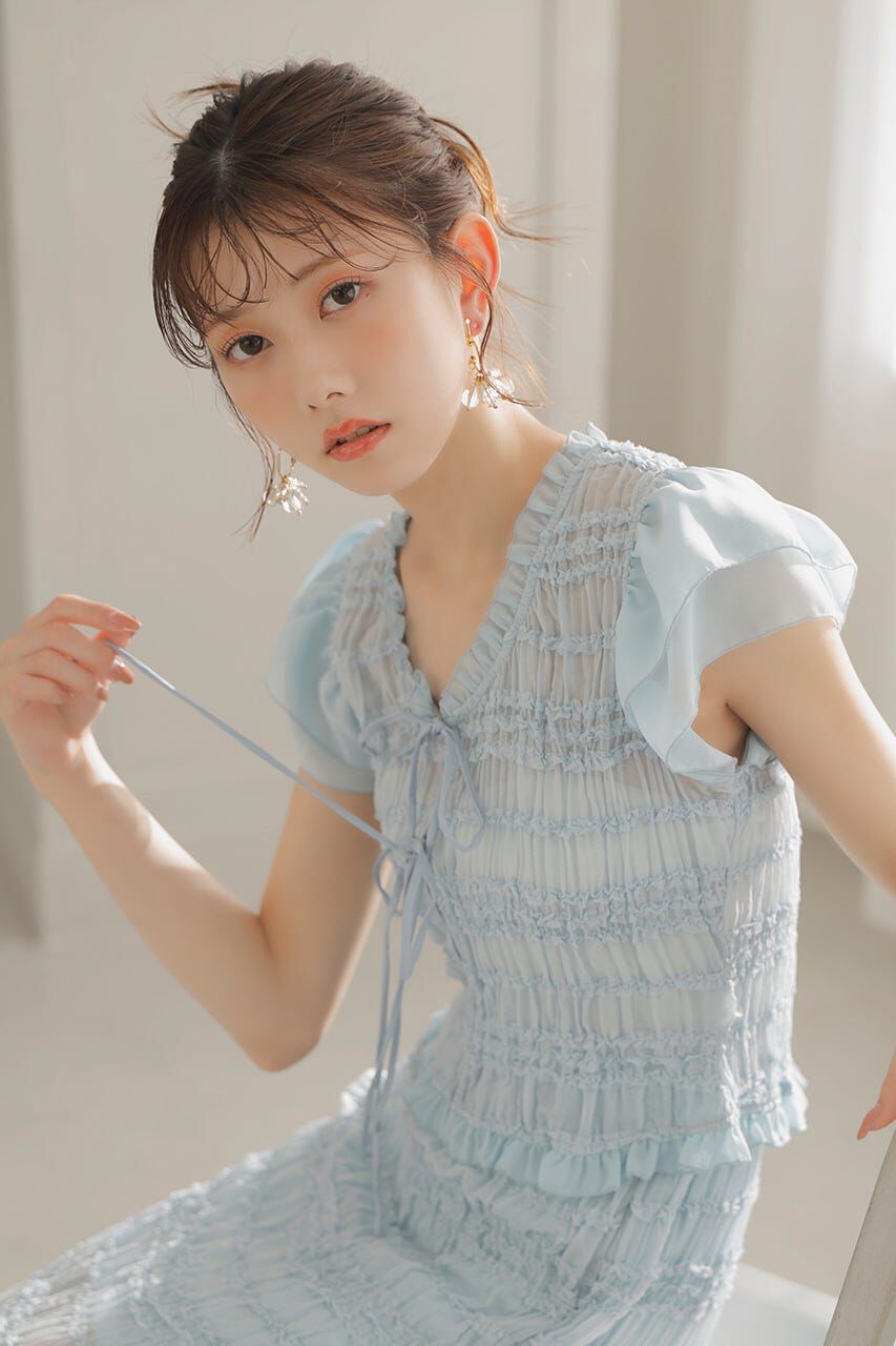 rienda「シャーリングカットトップス」|シャツ・ブラウス|L/BLU1