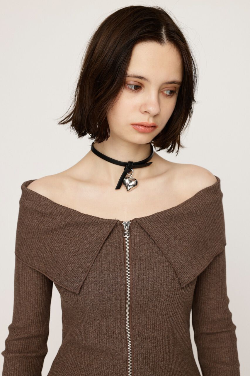 SLY「OFFSHOULDER FRONT ZIP トップス」|Tシャツ・カットソー|