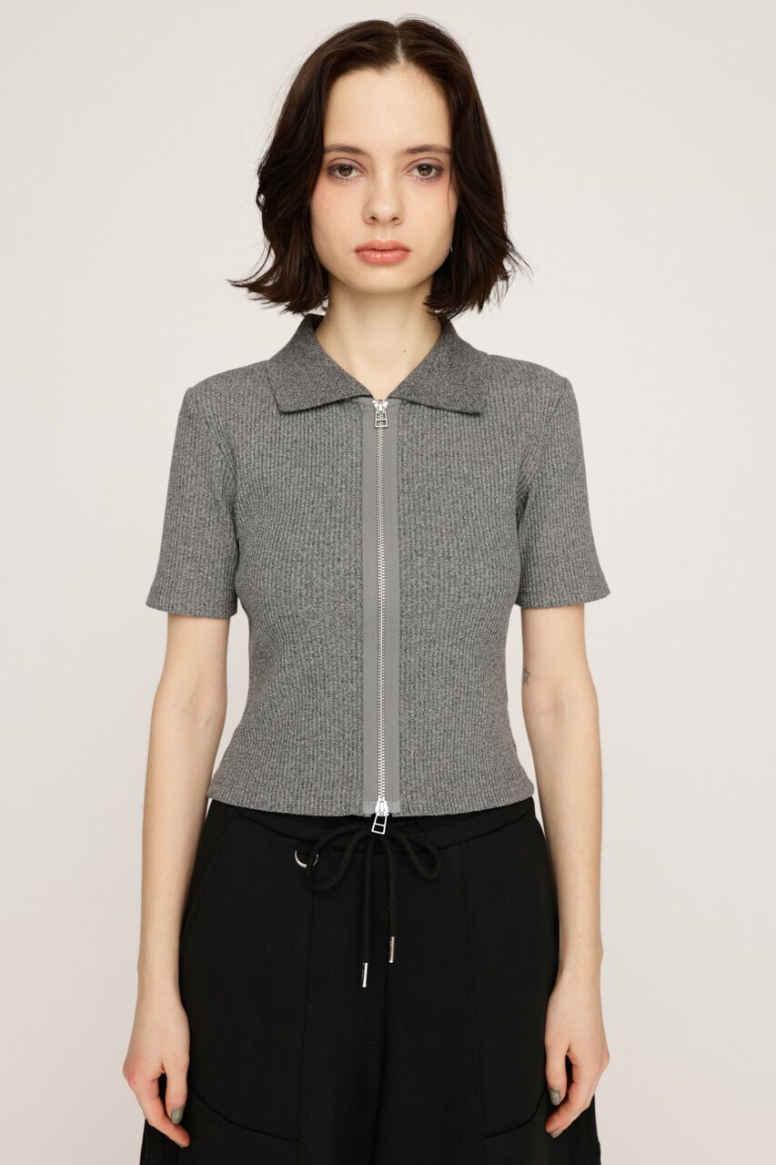 SLY「FRONT ZIP CUT RIB トップス」|Tシャツ・カットソー|
