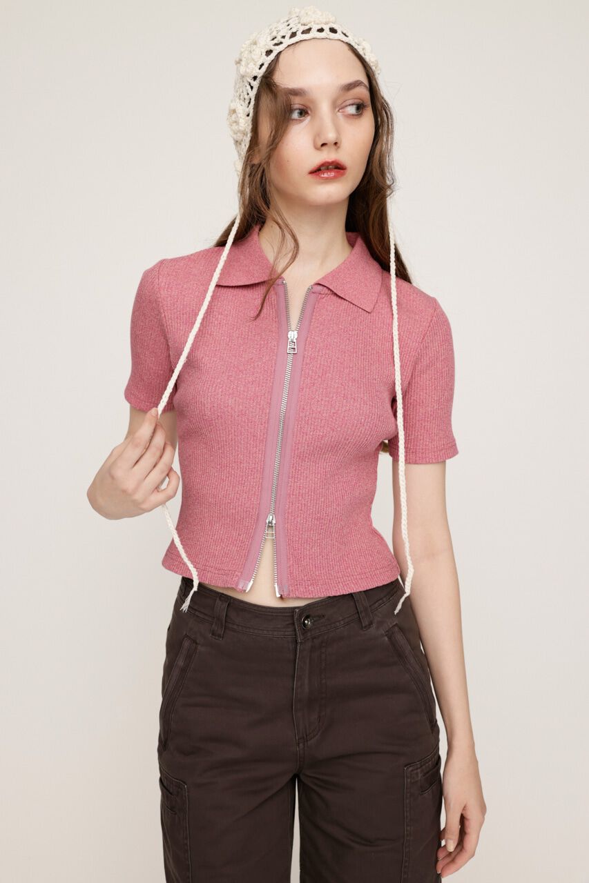 SLY「FRONT ZIP CUT RIB トップス」|Tシャツ・カットソー|