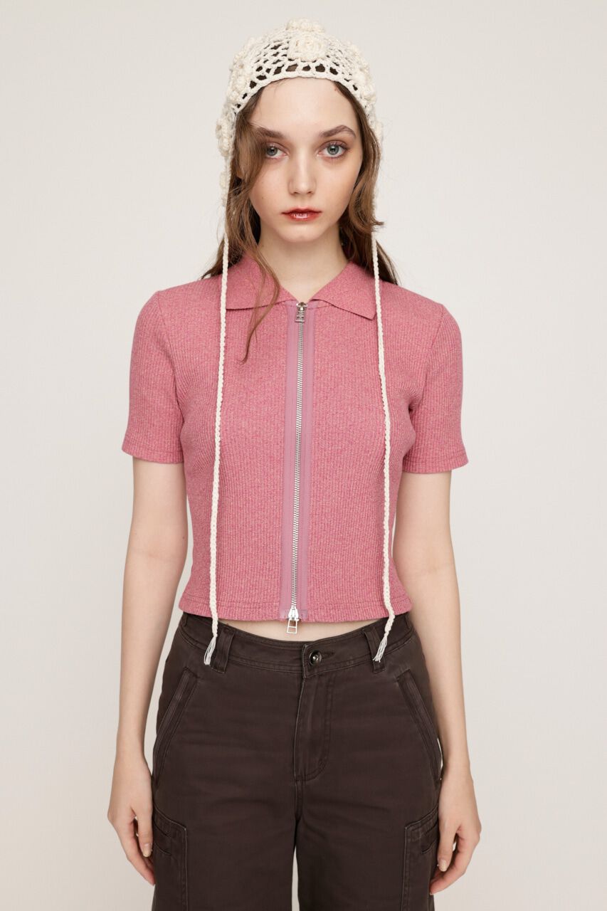 SLY「FRONT ZIP CUT RIB トップス」|Tシャツ・カットソー|