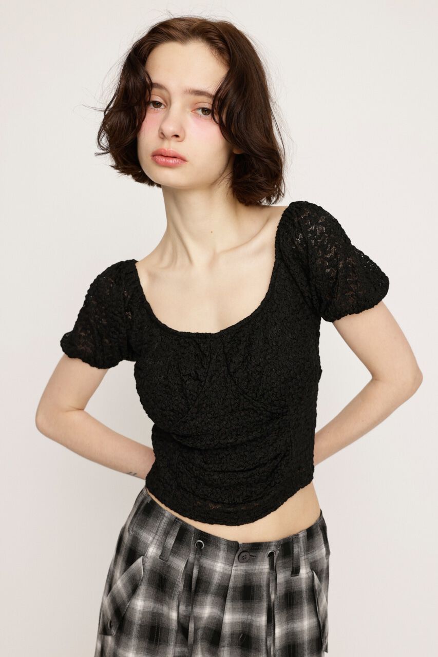 SLY「PUFF SLEEVE GATHER CUT トップス」|Tシャツ・カットソー|BLK