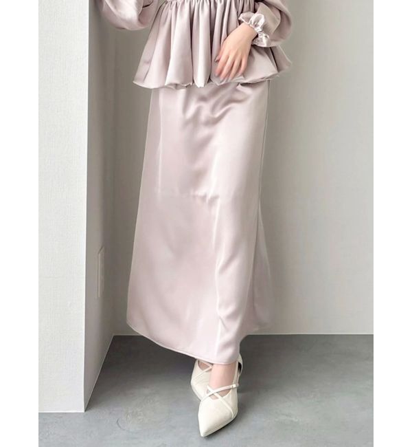 dazzlin「サテンナロースリットスカート」|スカート|ピンク