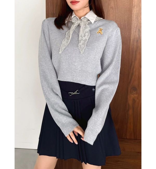 dazzlin「【POLO BCSコラボ】レーススカーフベア刺繍ニットトップス」|ニット・セーター|