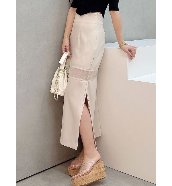 MERCURYDUO「パネルシアー切替ナロースカート」|スカート|ベビーピンク