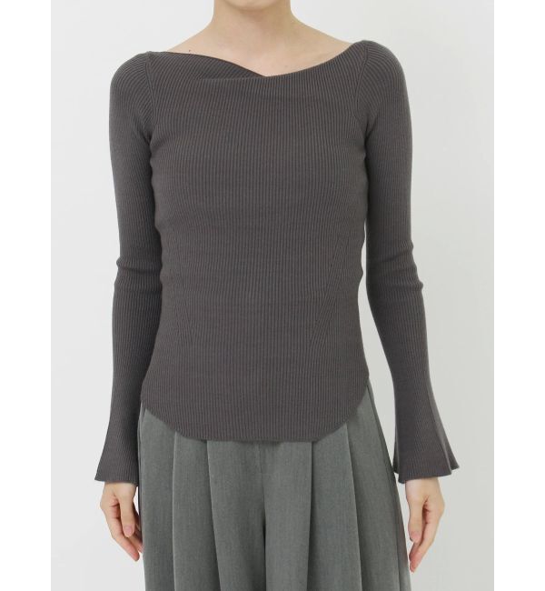 LAGUNAMOON「アシンメトリードレープフレアスリーブニット」|ニット・セーター|