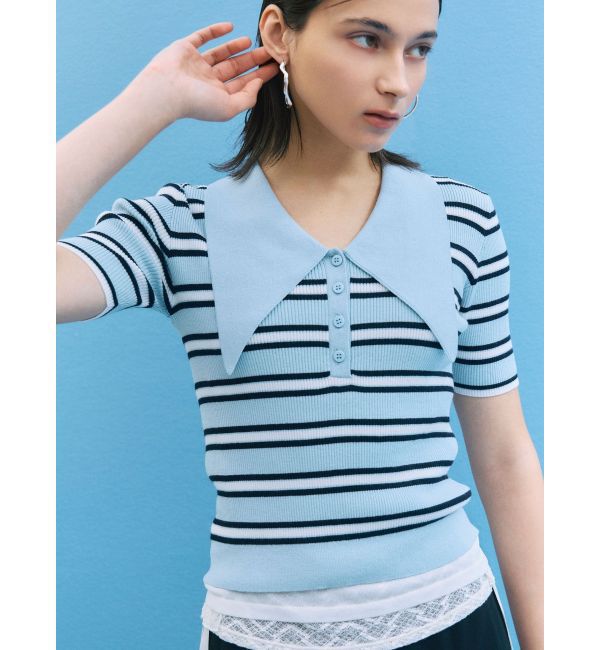 LAGUNAMOON「ヘムレイヤードビッグカラーポロニットプルオーバー」|ニット・セーター|