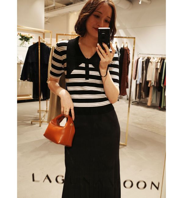 LAGUNAMOON「ヘムレイヤードビッグカラーポロニットプルオーバー」|ニット・セーター|