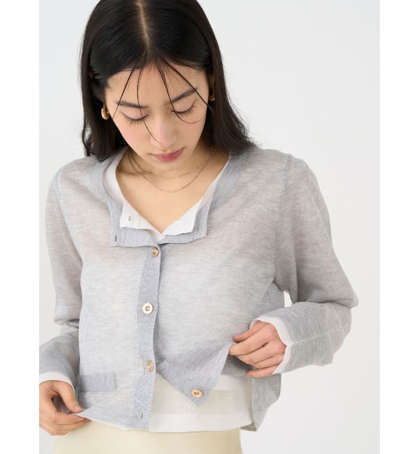 LAGUNAMOON「メタルボタンシアーニットカーディガン」|カーディガン|