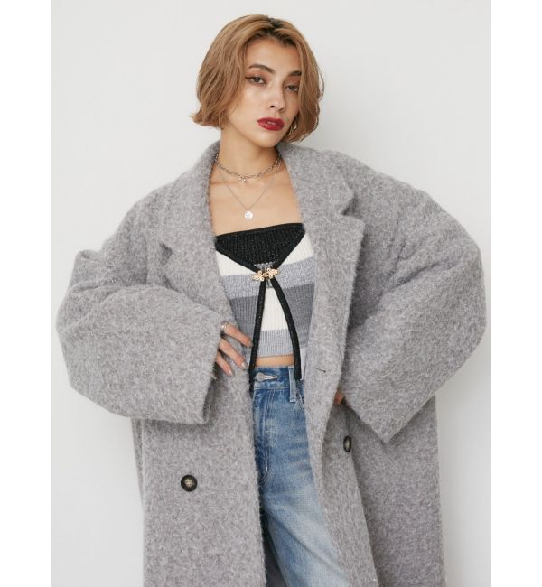 EVRIS「ラメオーバーサイズロングコート」|チェスターコート|