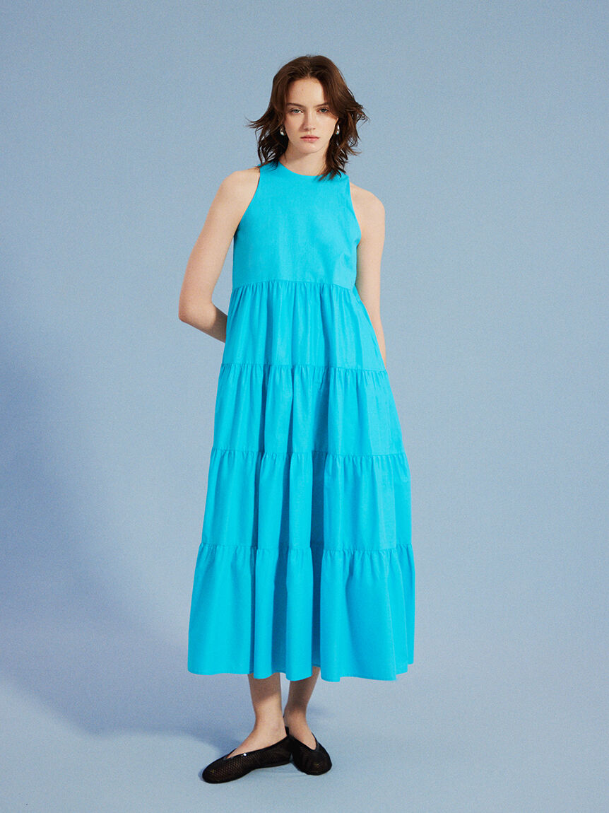 Mila Owen「【ウォッシャブル】クルーネックアメスリティアードロングワンピース」|ワンピース|