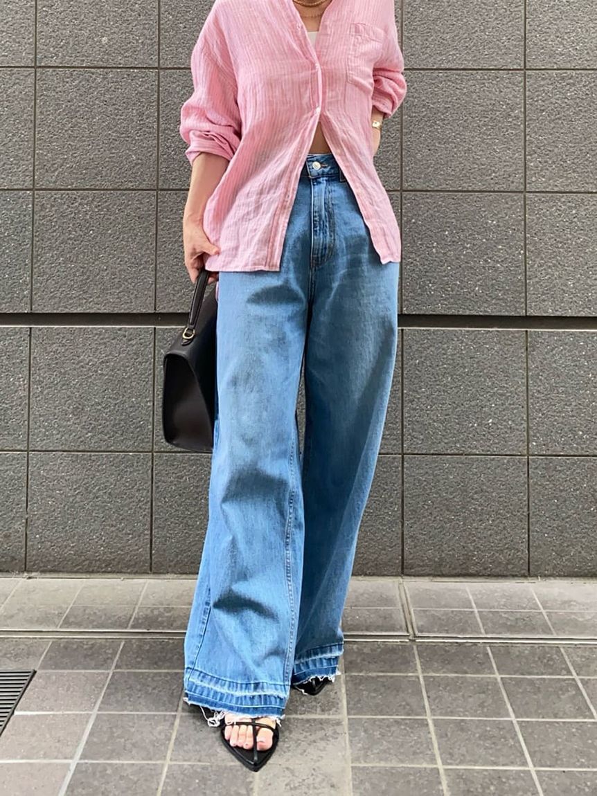 Mila Owen「【ウォッシャブル】撥水加工カットオフワイドデニムパンツ」|デニム|