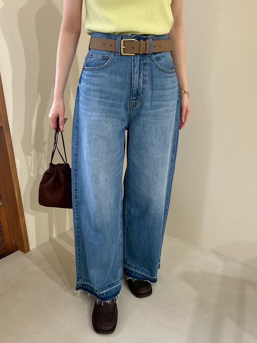 Mila Owen「【ウォッシャブル】撥水加工カットオフワイドデニムパンツ」|デニム|