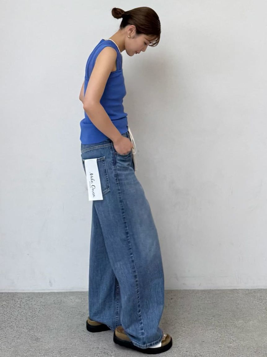 Mila Owen「ウエストドロストワイドデニムパンツ」|デニム|