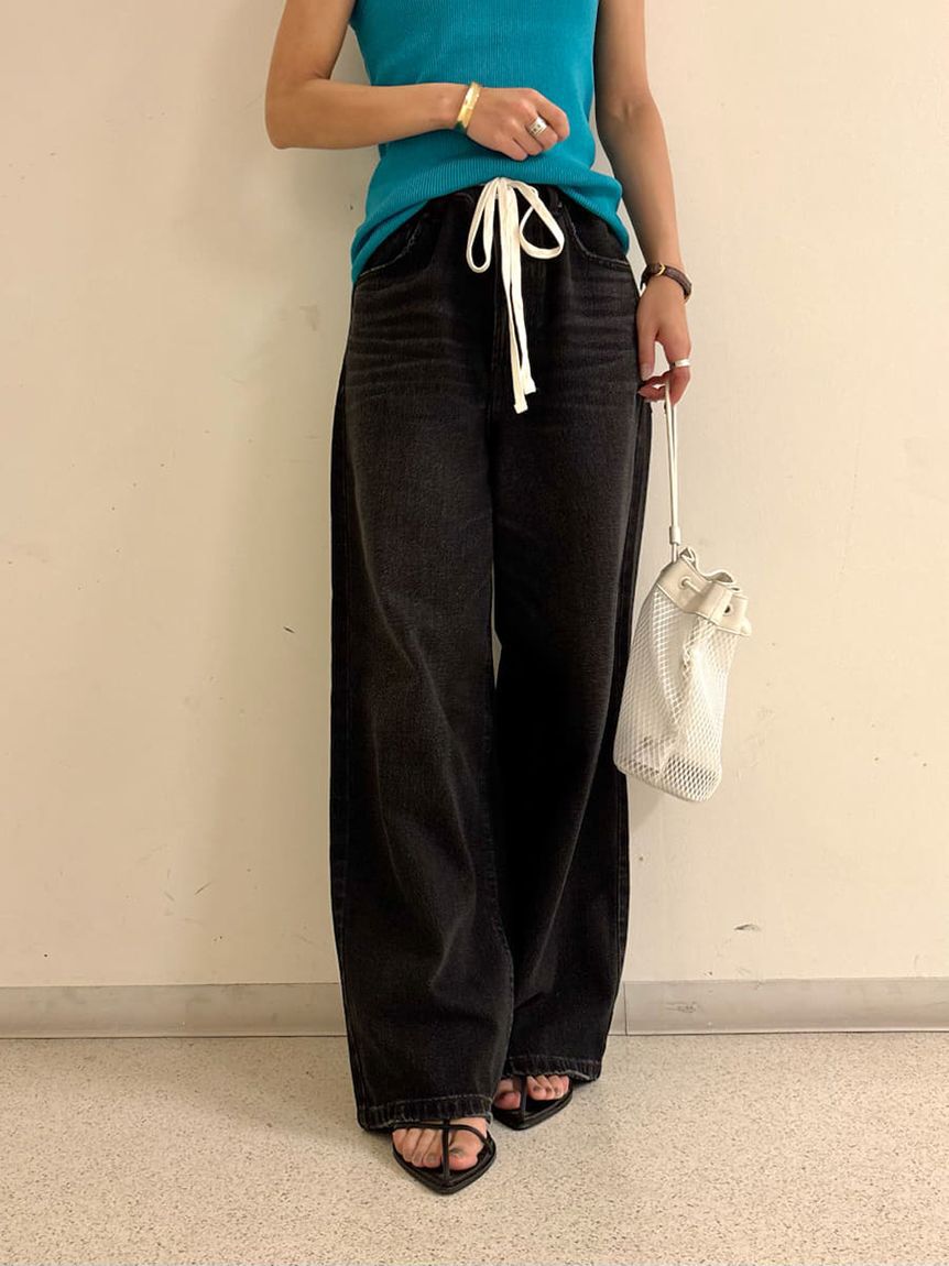 Mila Owen「ウエストドロストワイドデニムパンツ」|デニム|