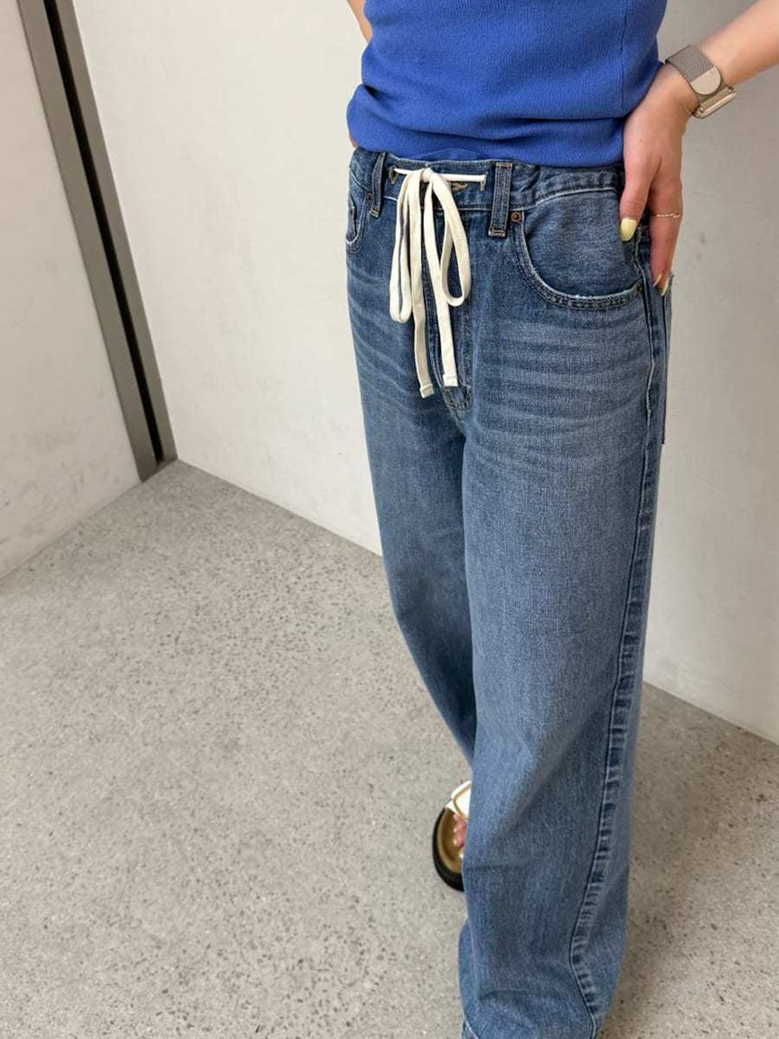 Mila Owen「ウエストドロストワイドデニムパンツ」|デニム|