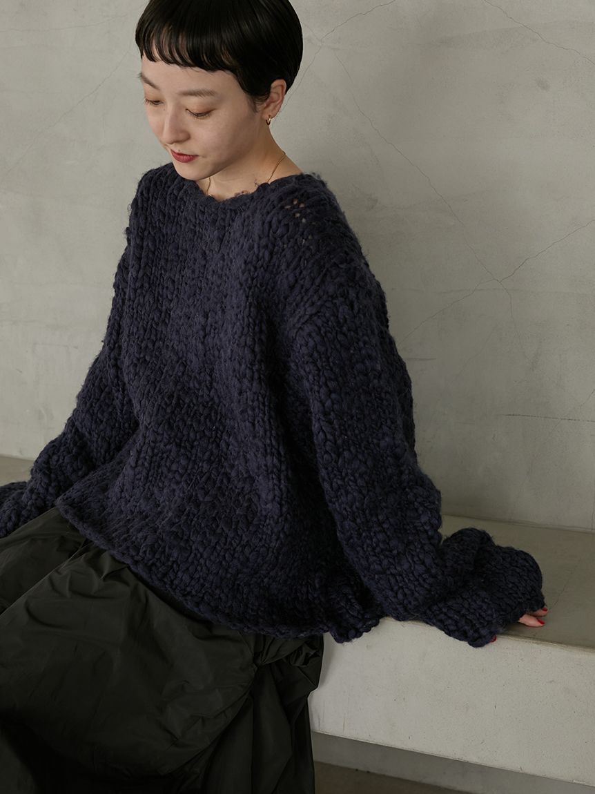 emmi atelier「ウール混ハンドニットプルオーバー」|ニット・セーター|NVY