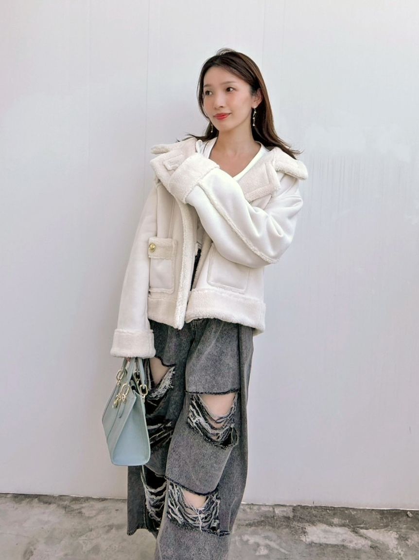 SNIDEL「【WEB限定/ボアコレクション】金ボタンバリエジャケット」|ブルゾン・スタジャン|