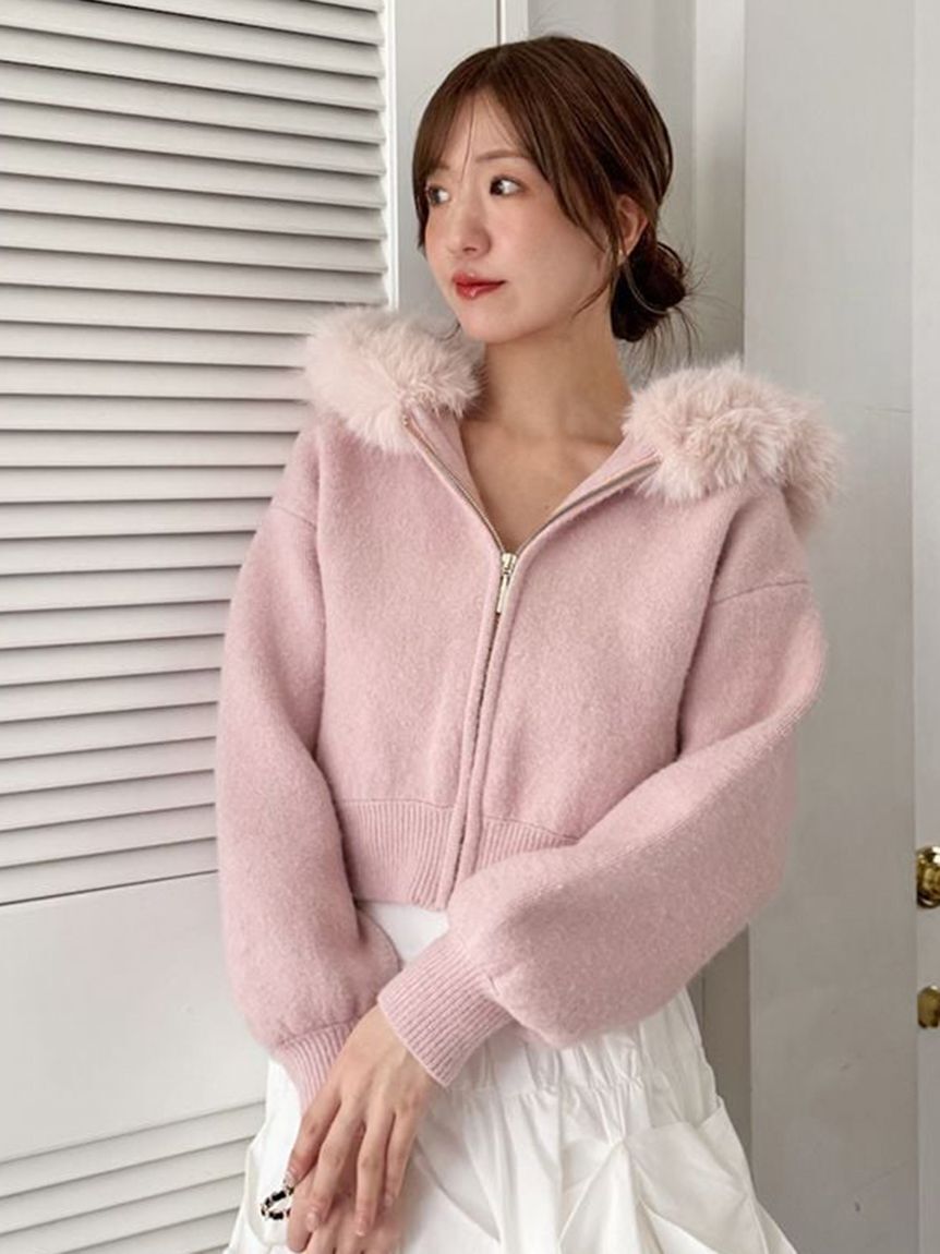 SNIDEL「Sustainableファー付きニットパーカー」|ニット・セーター|