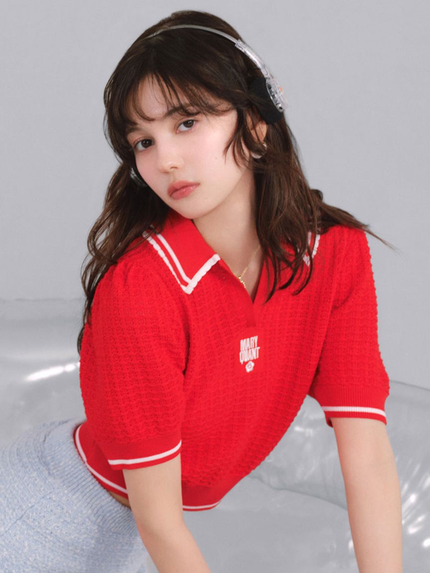 LILY BROWN「【LILY BROWN&times;MARY QUANT】シアーポロニットトップス」|ニット・セーター|RED