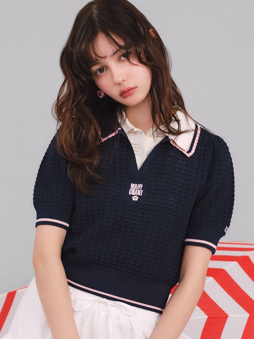 LILY BROWN「【LILY BROWN&times;MARY QUANT】シアーポロニットトップス」|ニット・セーター|NVY