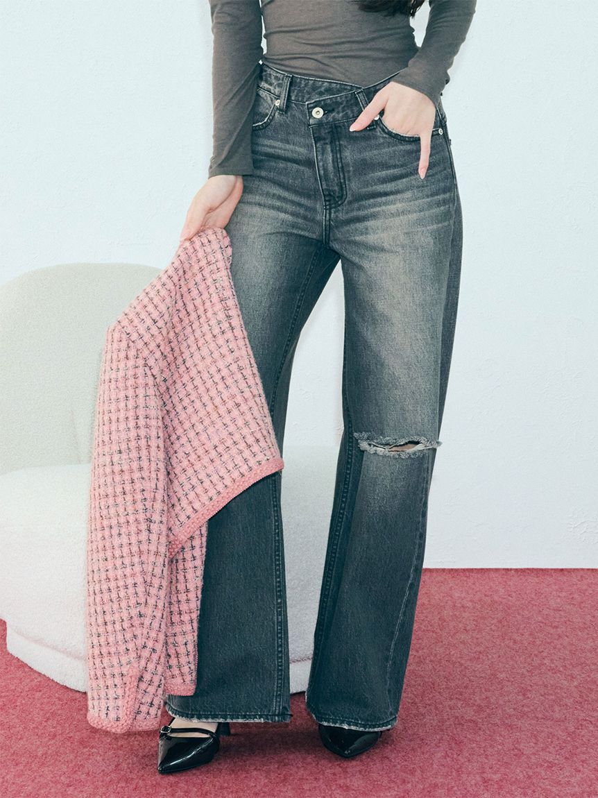 LILY BROWN「【WEB限定00サイズ】ステップウエストワイドデニムパンツ」|デニム|