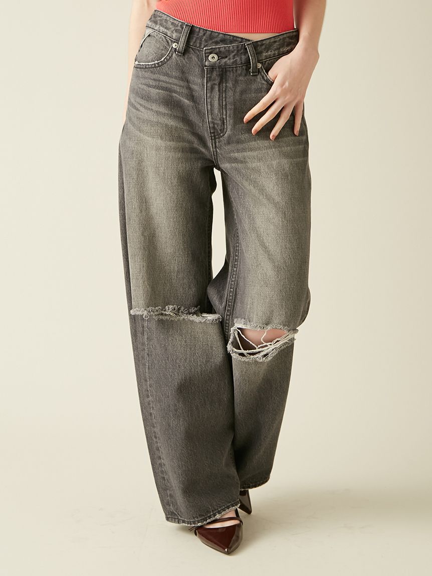 LILY BROWN「【WEB限定00サイズ】ステップウエストワイドデニムパンツ」|デニム|