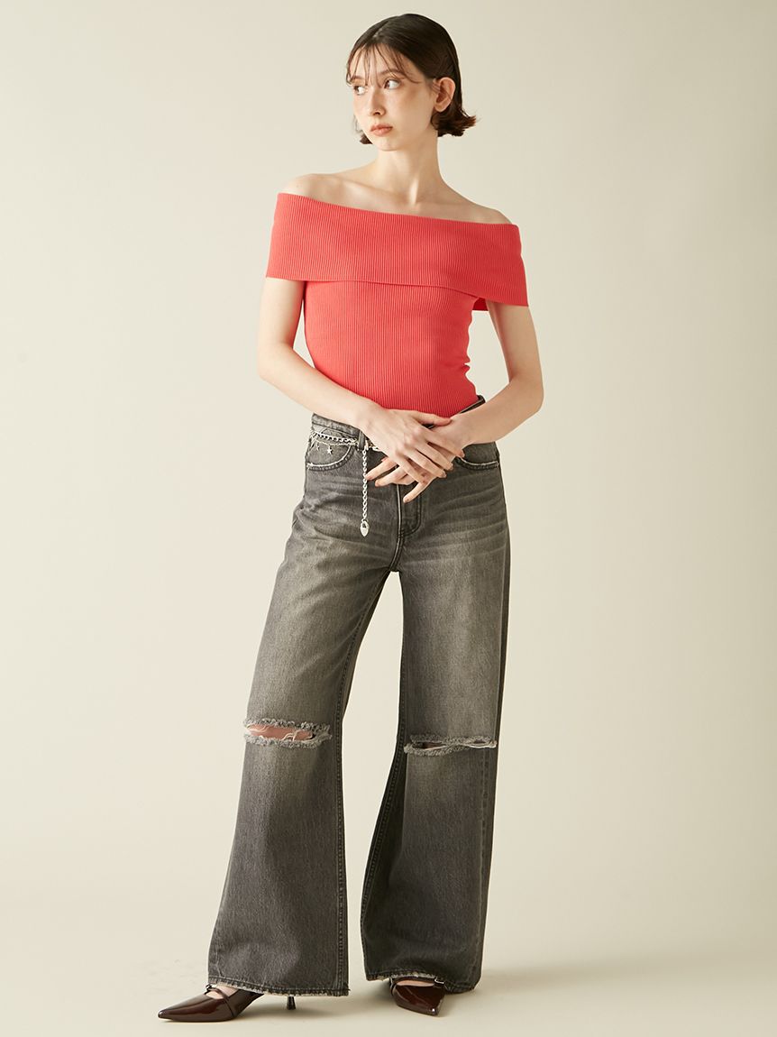 LILY BROWN「【WEB限定00サイズ】ステップウエストワイドデニムパンツ」|デニム|