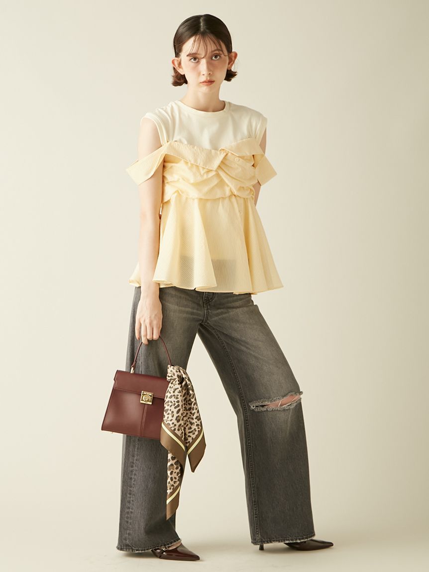 LILY BROWN「【WEB限定00サイズ】ステップウエストワイドデニムパンツ」|デニム|