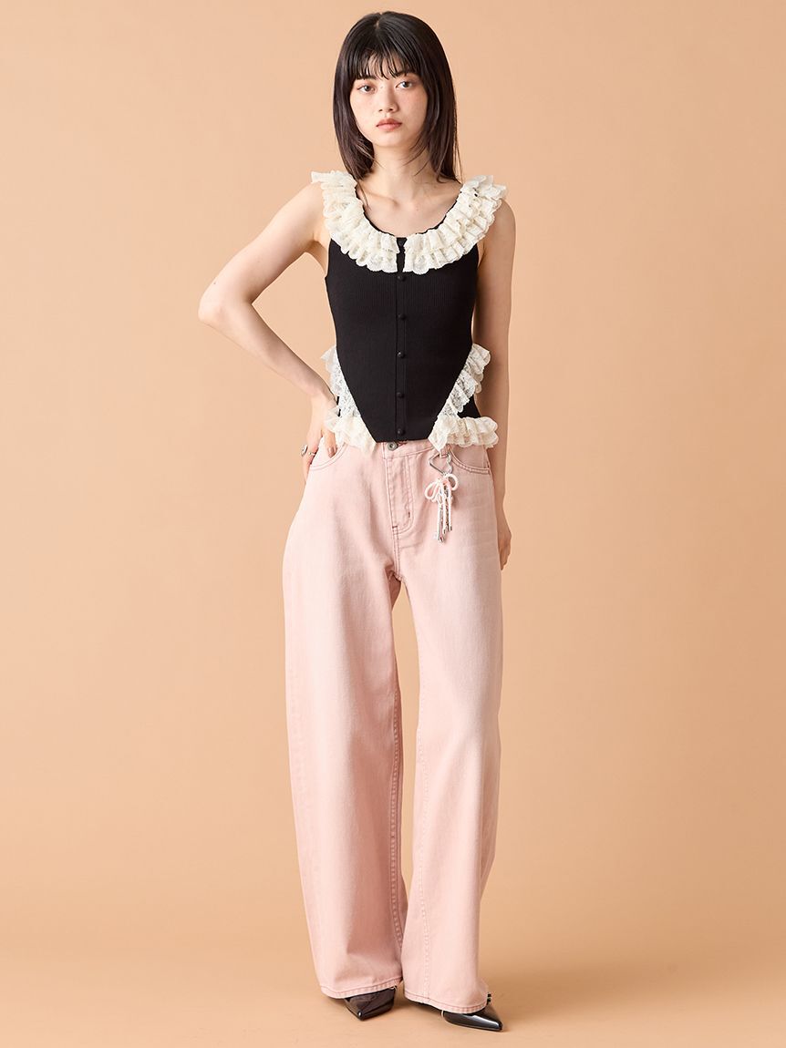 LILY BROWN「【WEB限定00サイズ】ステップウエストワイドデニムパンツ」|デニム|