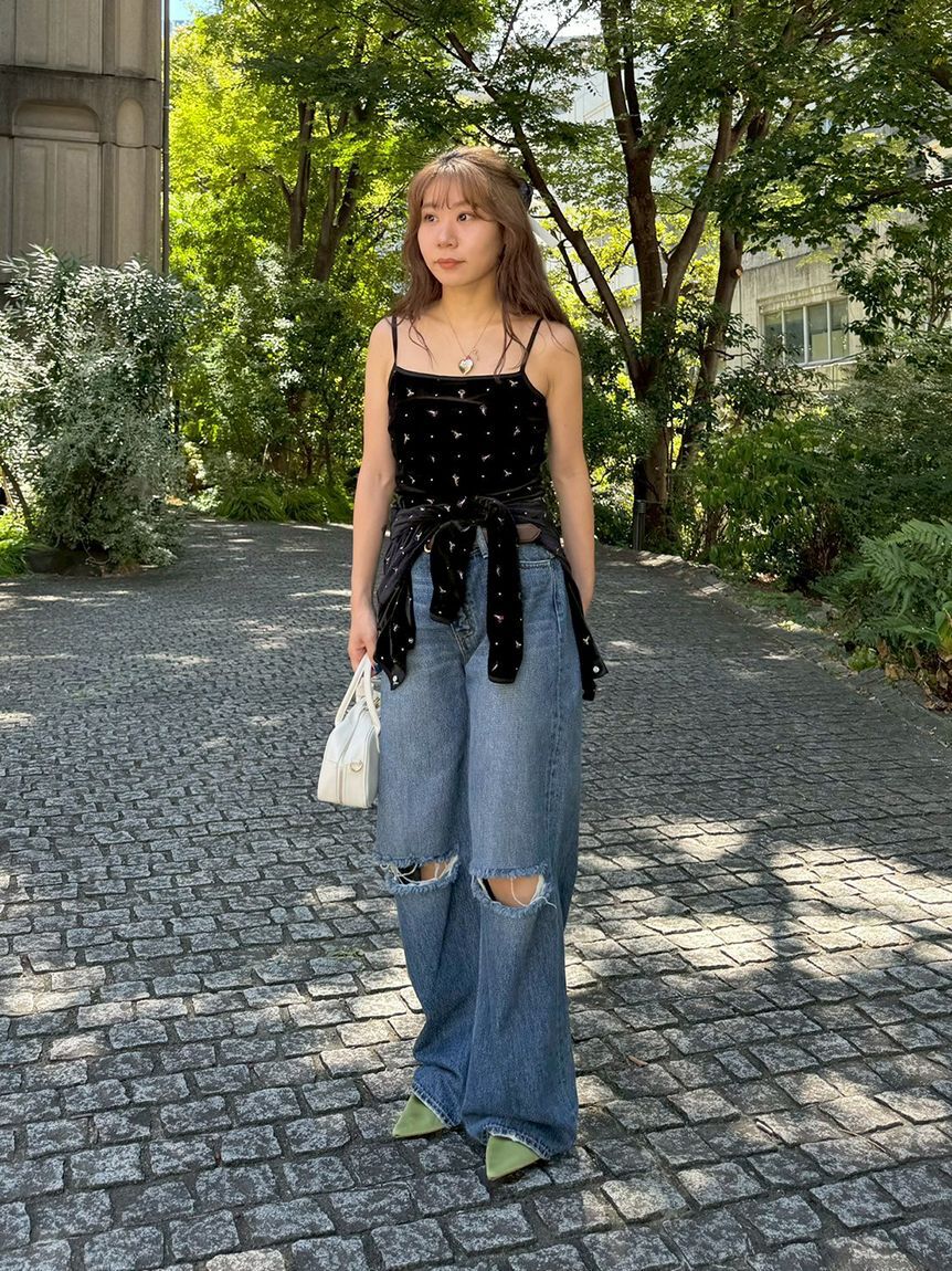 LILY BROWN「【WEB限定00サイズ】ステップウエストワイドデニムパンツ」|デニム|