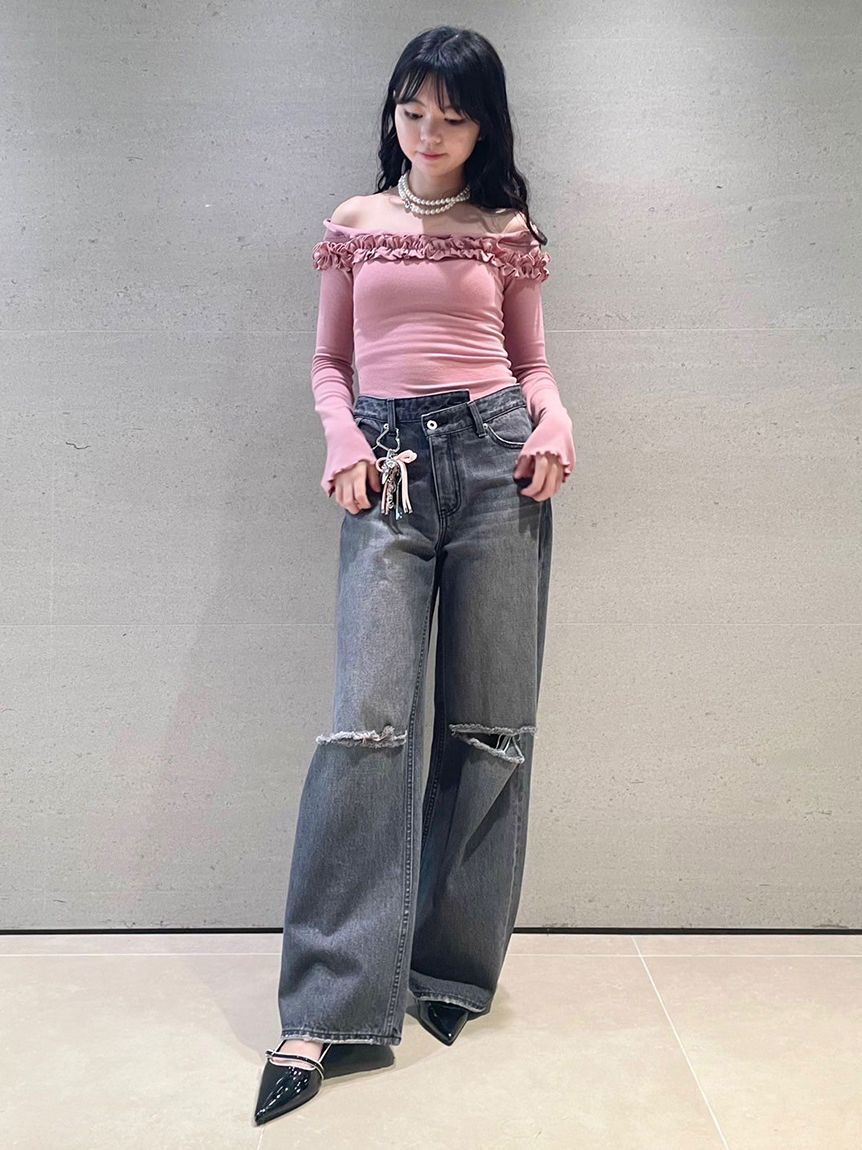 LILY BROWN「【WEB限定00サイズ】ステップウエストワイドデニムパンツ」|デニム|