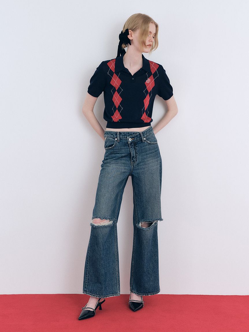 LILY BROWN「【WEB限定00サイズ】ステップウエストワイドデニムパンツ」|デニム|