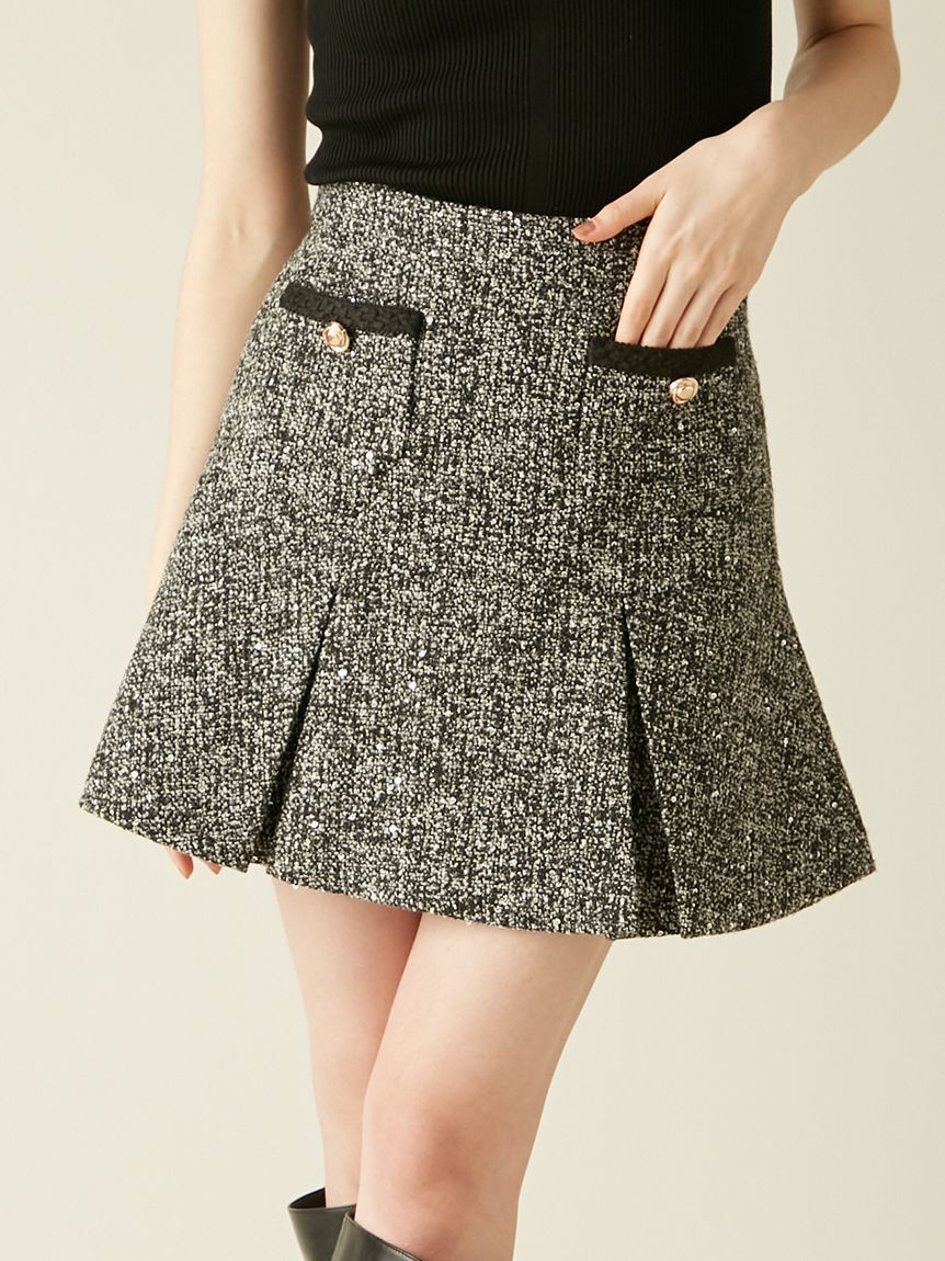 LILY BROWN「ツイードタックミニスカート」|スカート|BLK
