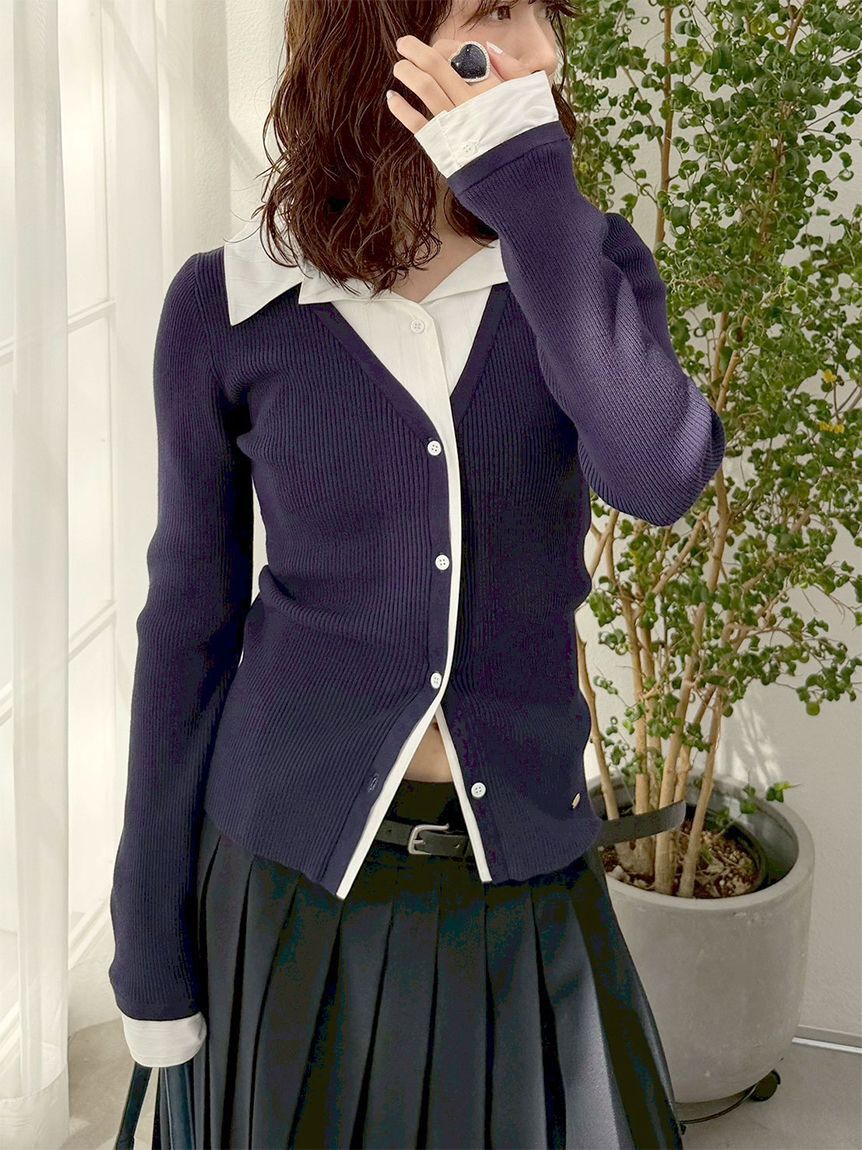 LILY BROWN「シャツドッキングニットトップス」|ニット・セーター|NVY