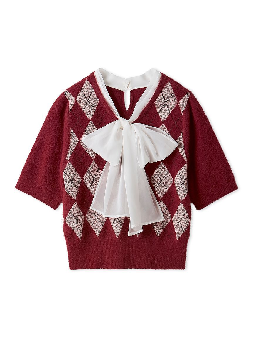 CELFORD「ボウタイリボンアーガイルニットプルオーバー」|ニット・セーター|