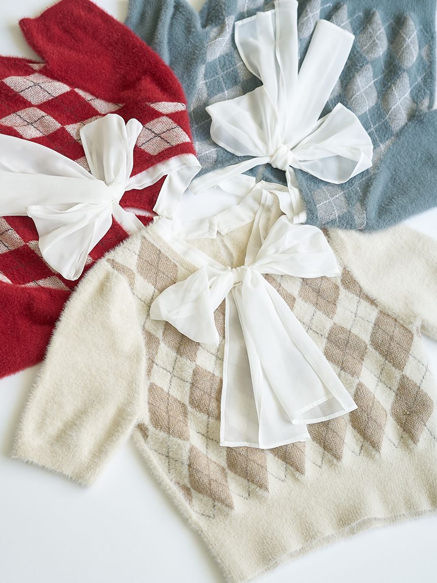 CELFORD「ボウタイリボンアーガイルニットプルオーバー」|ニット・セーター|