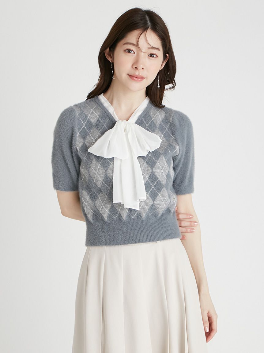 CELFORD「ボウタイリボンアーガイルニットプルオーバー」|ニット・セーター|