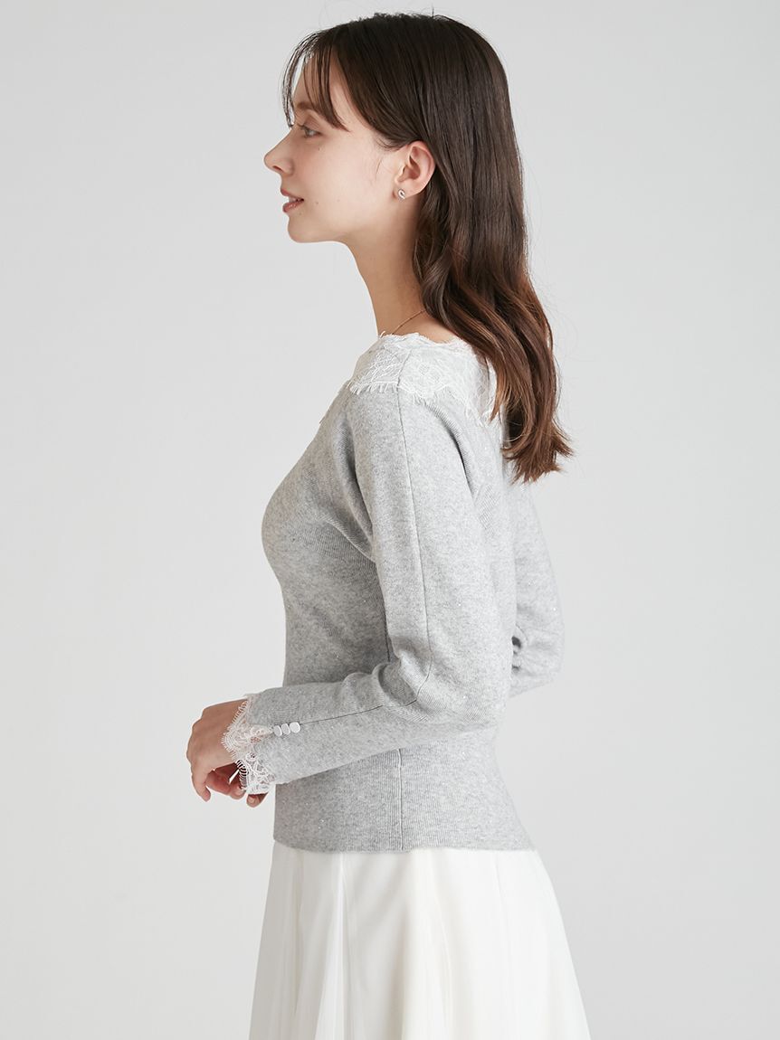 CELFORD「レーストリムリブニットプルオーバー」|ニット・セーター|