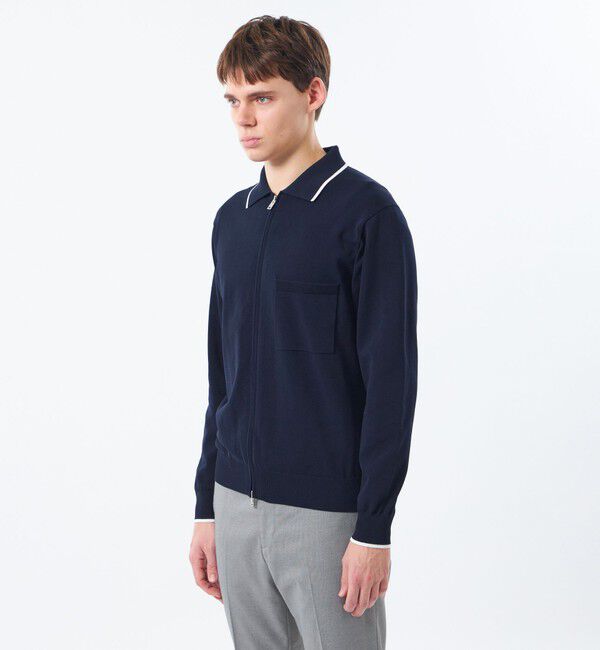 MACKINTOSH PHILOSOPHY「12Gプレーティング天竺 ライン入り襟付きジップアップ」|ニット・セーター|