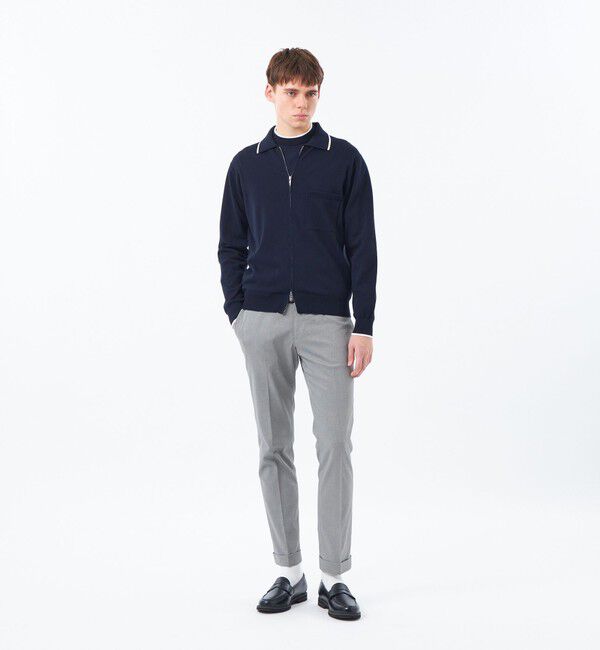 MACKINTOSH PHILOSOPHY「12Gプレーティング天竺 ライン入り襟付きジップアップ」|ニット・セーター|