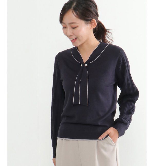 IKKA LOUNGE「ボウタイ袖プリーツニット」|プルオーバー|