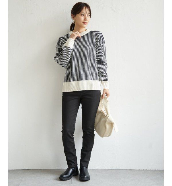 ikka「ストライプ柄ニットプルオーバー」|プルオーバー|
