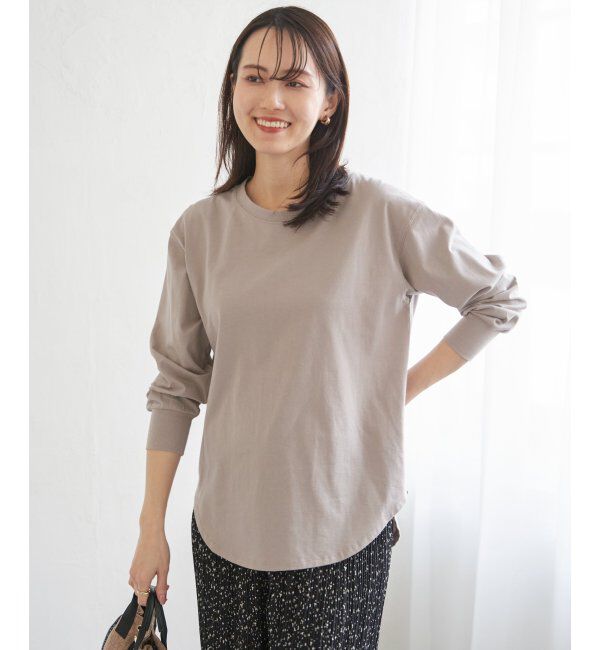 ikka「コットンUSA裾ラウンドロンT」|Tシャツ・カットソー|グレージュ