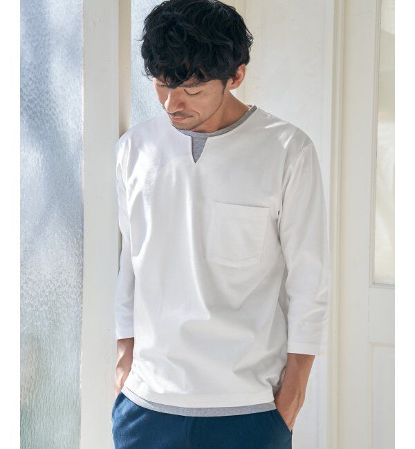 ikka「【接触冷感／抗菌防臭】GOKU楽セイケツ7分袖キーネックTシャツ」|Tシャツ・カットソー|