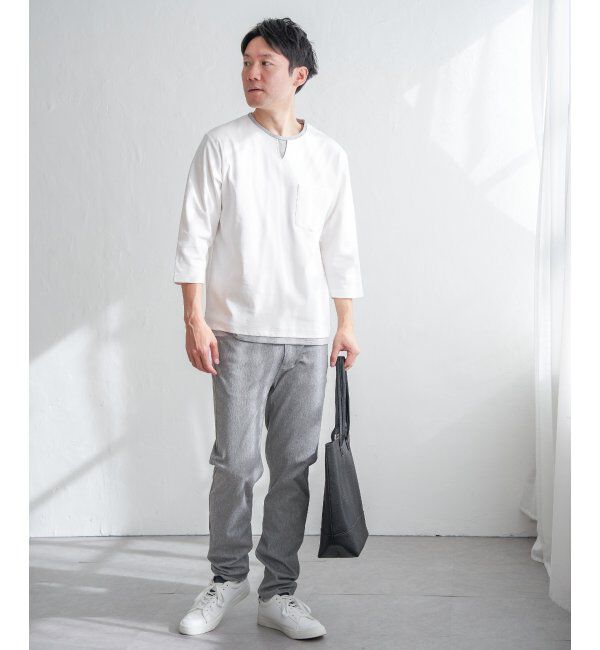 ikka「【接触冷感／抗菌防臭】GOKU楽セイケツ7分袖キーネックTシャツ」|Tシャツ・カットソー|