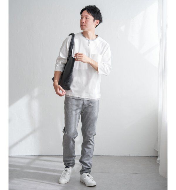 ikka「【接触冷感／抗菌防臭】GOKU楽セイケツ7分袖キーネックTシャツ」|Tシャツ・カットソー|