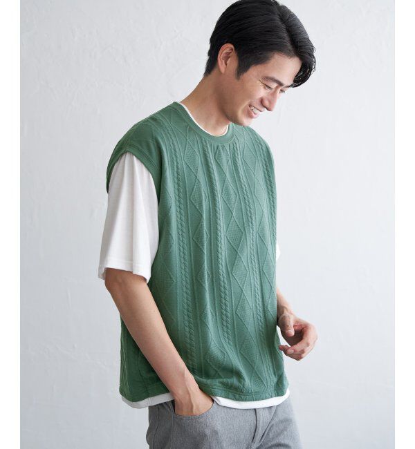 ikka「フクレジャカードフェイクベストTシャツ」|Tシャツ・カットソー|グリーン