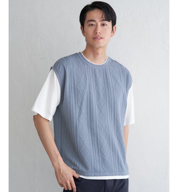 ikka「フクレジャカードフェイクベストTシャツ」|Tシャツ・カットソー|サックスブルー