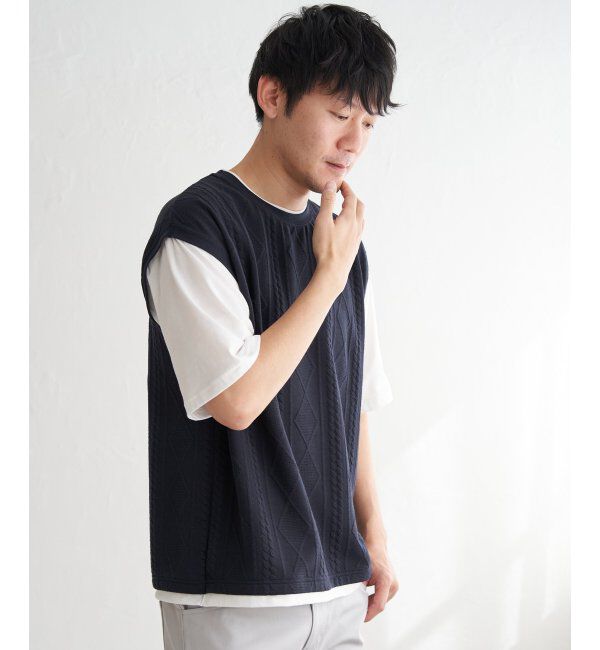 ikka「フクレジャカードフェイクベストTシャツ」|Tシャツ・カットソー|